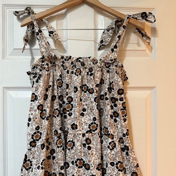 Aakaa Black Brown Cream Babydoll Floral Dress Midi - Picture 6 of 7